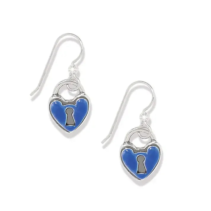 One Heart Padlock French Wire Earrings-Blue Enamel,Brighton,Dangle Earrings,Earring,Earrings,Enamel,French Wire Earrings,Jewelry,One Heart,Padlock-[option4]-[option5]-[option6]-Bella Bliss Boutique in Texas