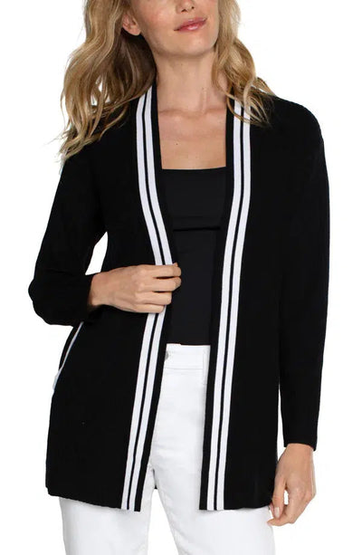 Open Front Cardigan-Black & White, Black & White Contrast, Cardigan, clothing, Coats & Jackets, Top, Tops, White Trim, Women, women's-[option4]-[option5]-[option6]-Bella Bliss Boutique in Texas