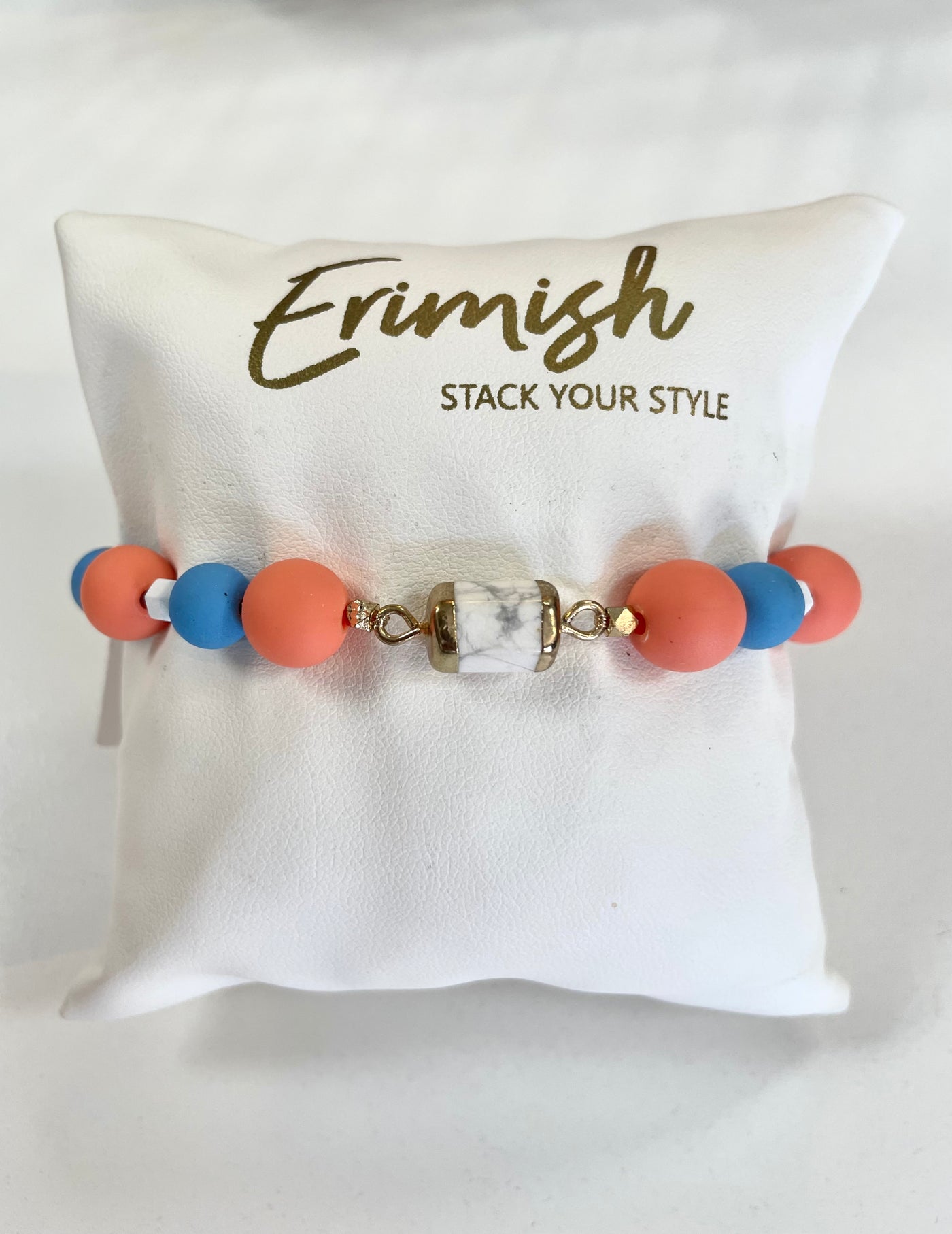 Orange & Blue Patterned Strand-Blue,Bracelets,Erimish,Jewelry,One Size,orange,Stackable,Stretch Bracelet,Women-[option4]-[option5]-[option6]-Bella Bliss Boutique in Texas