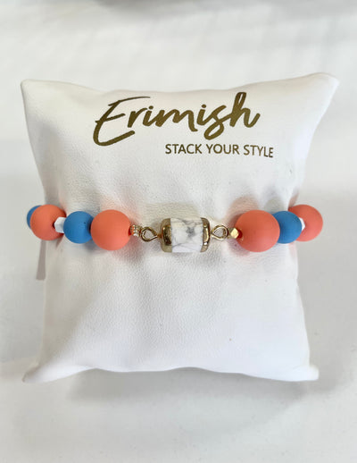 Orange & Blue Patterned Strand-Blue,Bracelets,Erimish,Jewelry,One Size,orange,Stackable,Stretch Bracelet,Women-[option4]-[option5]-[option6]-Bella Bliss Boutique in Texas