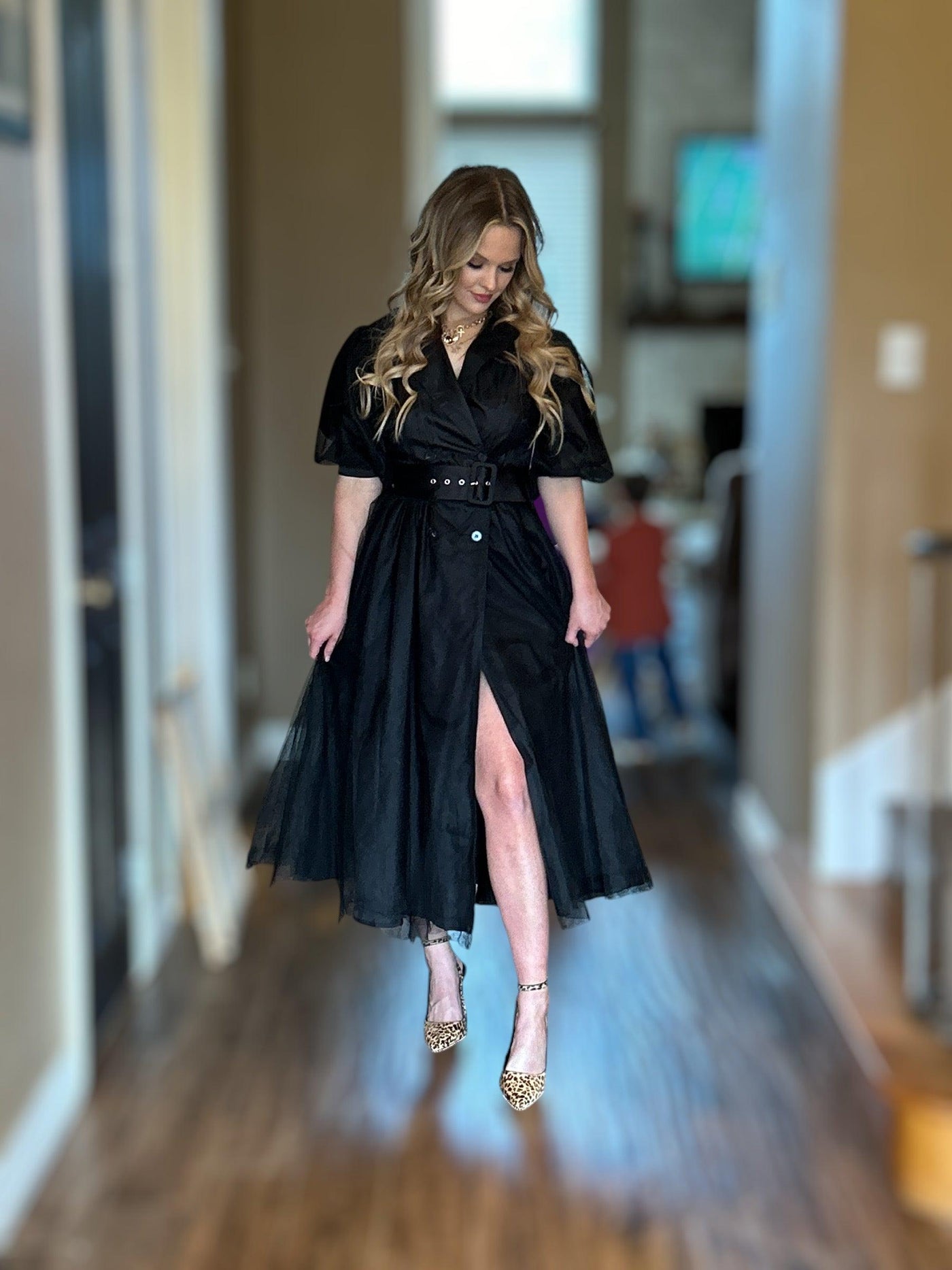 Organza Midi Jacket Dress-Black, Button Front, clothing, dress, dresses, Elbow Sleeves, Jacket Dress, Midi Dress, Organza, Women, women's-[option4]-[option5]-[option6]-Bella Bliss Boutique in Texas