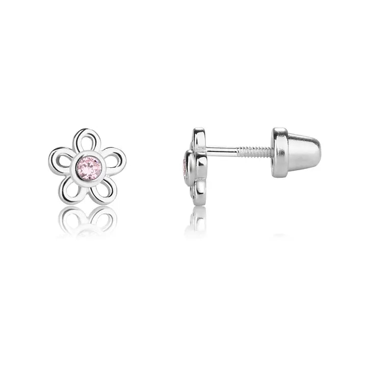 Outline Pink Daisy Screwback Earrings-Children & Tweens, children's, daisy, Earring, Earrings, Infant to 6, Jewelry, Outline Daisy, Pink, Post Earrings, Screwback Earrings, Tweens 7-14-[option4]-[option5]-[option6]-Bella Bliss Boutique in Texas