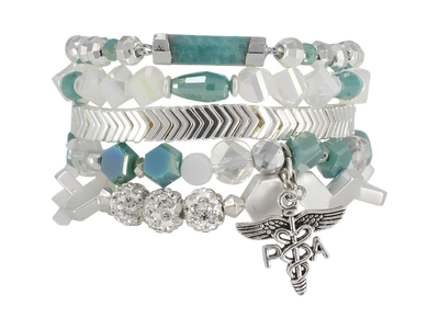 PA Bracelet Set-Bracelet, Bracelets, Jewelry, Mint, PA, Physician Assistant, Silver, Stack Bracelet, Stretch Bracelet-[option4]-[option5]-[option6]-Bella Bliss Boutique in Texas