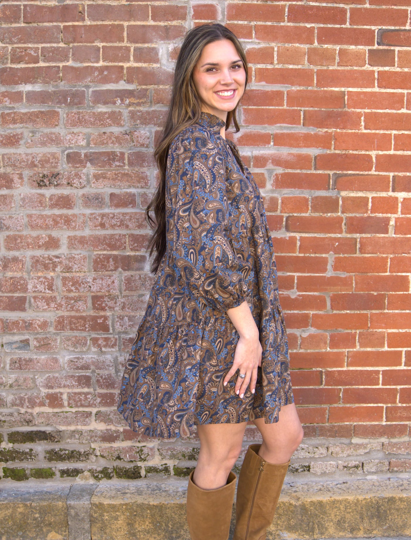 Paisley Tiered Mini Dress-3/4 Sleeve,clothing,dress,dresses,Elbow Puff Sleeves,Mini Dress,Paisley,Puff Sleeve,umgee,Women,women's-[option4]-[option5]-[option6]-Bella Bliss Boutique in Texas