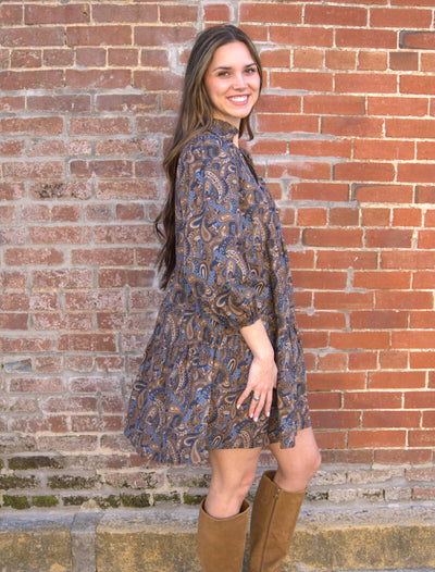 Paisley Tiered Mini Dress-3/4 Sleeve,clothing,dress,dresses,Elbow Puff Sleeves,Mini Dress,Paisley,Puff Sleeve,umgee,Women,women's-[option4]-[option5]-[option6]-Bella Bliss Boutique in Texas