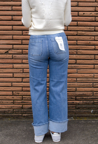 Patch Pocket Cuffed Jeans-Ankle,Ankle Jeans,Bottoms,Button Fly,Button Front,Button Up,clothing,Cuffed,Cuffed Hem,Cuffed Jeans,denim,High Rise,Jeans,Medium Wash,Patch Pockets,Wide Ankle,Women,women's-[option4]-[option5]-[option6]-Bella Bliss Boutique in Texas