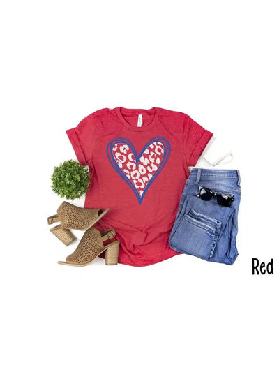 Patriotic Leopard Heart Tee-4th of July, clothing, heart, leopard, Patriotic, Red, T-Shirt, Top, Tops, Women, women's-XS-[option4]-[option5]-[option6]-Bella Bliss Boutique in Texas
