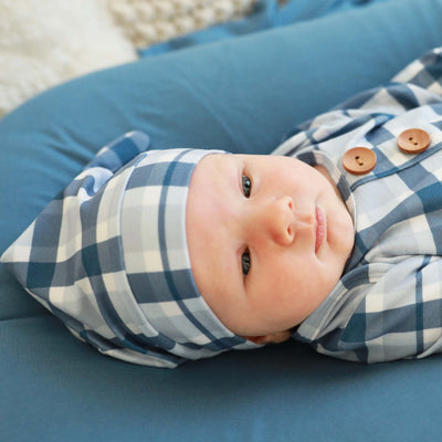 Paxton's Plaid Newborn Baby Knot Gown & Hat Set-Button Detail,Caden Lane,Children & Tween,Children & Tweens,Infant to 6,newborn,plaid,polyester,Rompers,Swaddle + Headband-[option4]-[option5]-[option6]-Bella Bliss Boutique in Texas