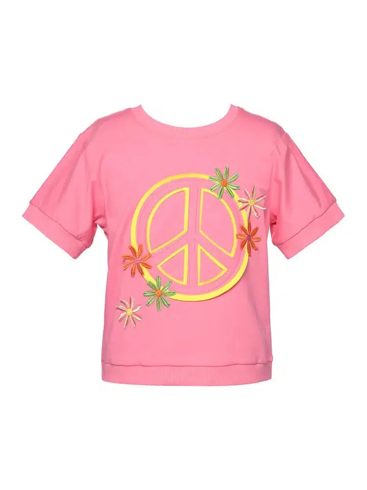 Peace & Flowers Top-Children & Tweens,clothing,Flower,Flowers,Peace,Pink,Top,Tops,Tween 7-14,Tweens 7-14-[option4]-[option5]-[option6]-Bella Bliss Boutique in Texas