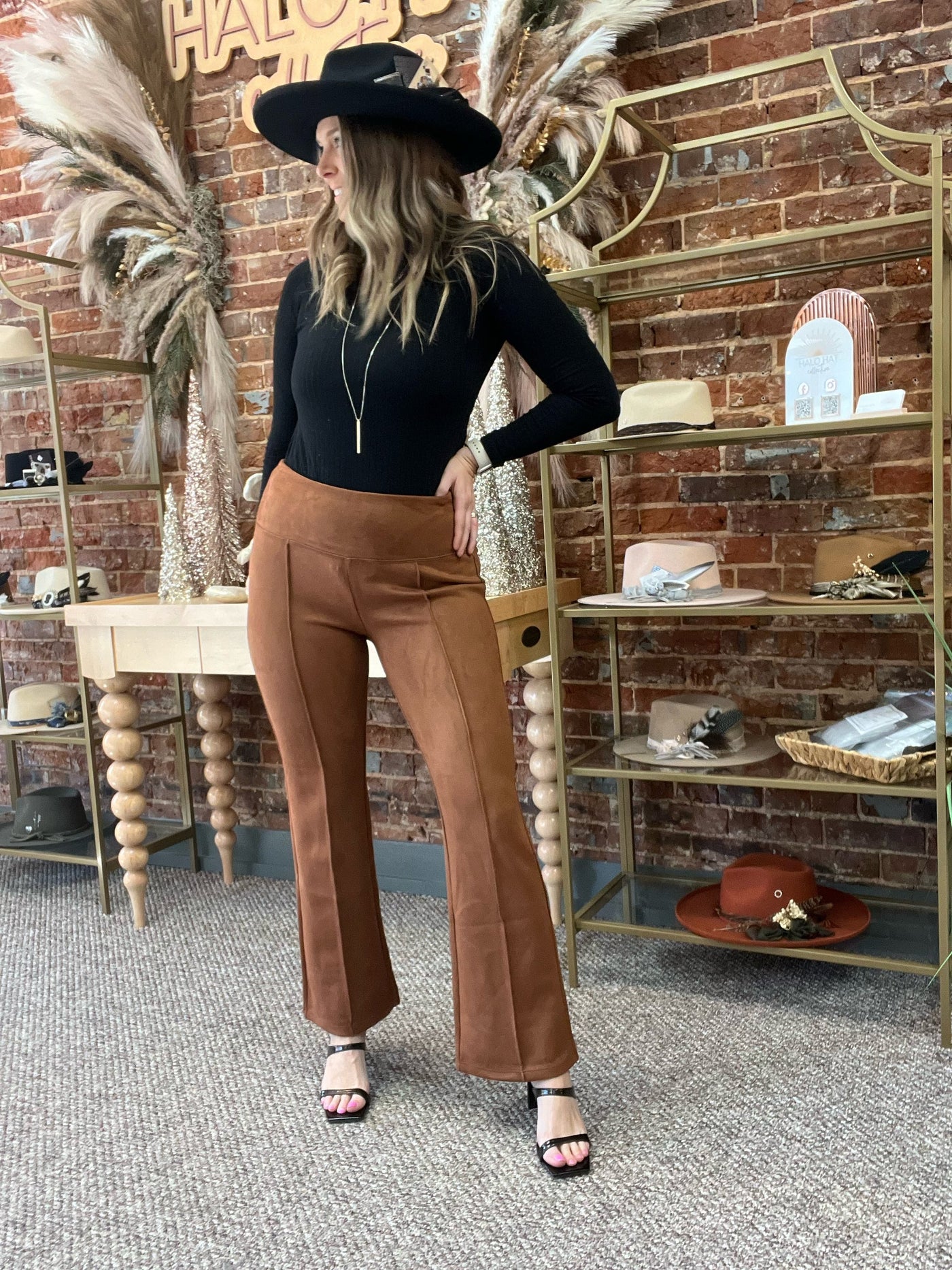 Pearl Full Length Faux Suede Flare-Bottoms,clothing,Flare,Flared,Pants,Pearl,Penny Brown,Women,women's-XS-[option4]-[option5]-[option6]-Bella Bliss Boutique in Texas