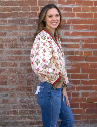 Petal Kiss Long Sleeve Blouse-button down,Button Front,clothing,Curvy,Floral,Floral Print,Long Sleeve,plus size,Ruffle Detail,Ruffle Detail Top,Ruffle Trim,Top,Tops,Women,women's-[option4]-[option5]-[option6]-Bella Bliss Boutique in Texas