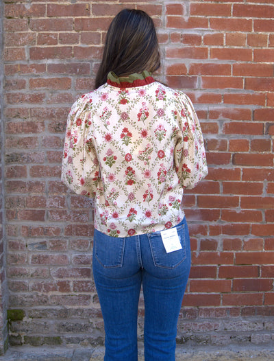 Petal Kiss Long Sleeve Blouse-button down,Button Front,clothing,Curvy,Floral,Floral Print,Long Sleeve,plus size,Ruffle Detail,Ruffle Detail Top,Ruffle Trim,Top,Tops,Women,women's-[option4]-[option5]-[option6]-Bella Bliss Boutique in Texas