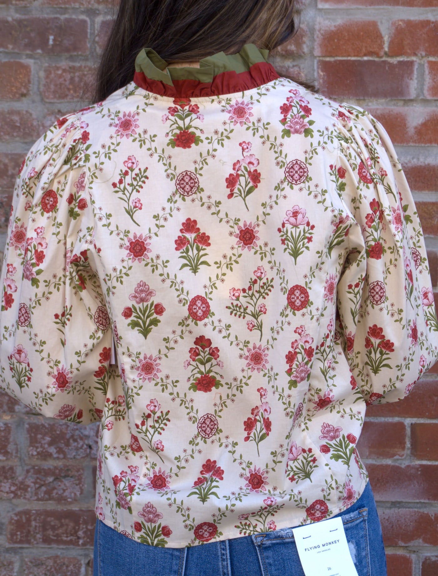 Petal Kiss Long Sleeve Blouse-button down,Button Front,clothing,Curvy,Floral,Floral Print,Long Sleeve,plus size,Ruffle Detail,Ruffle Detail Top,Ruffle Trim,Top,Tops,Women,women's-[option4]-[option5]-[option6]-Bella Bliss Boutique in Texas