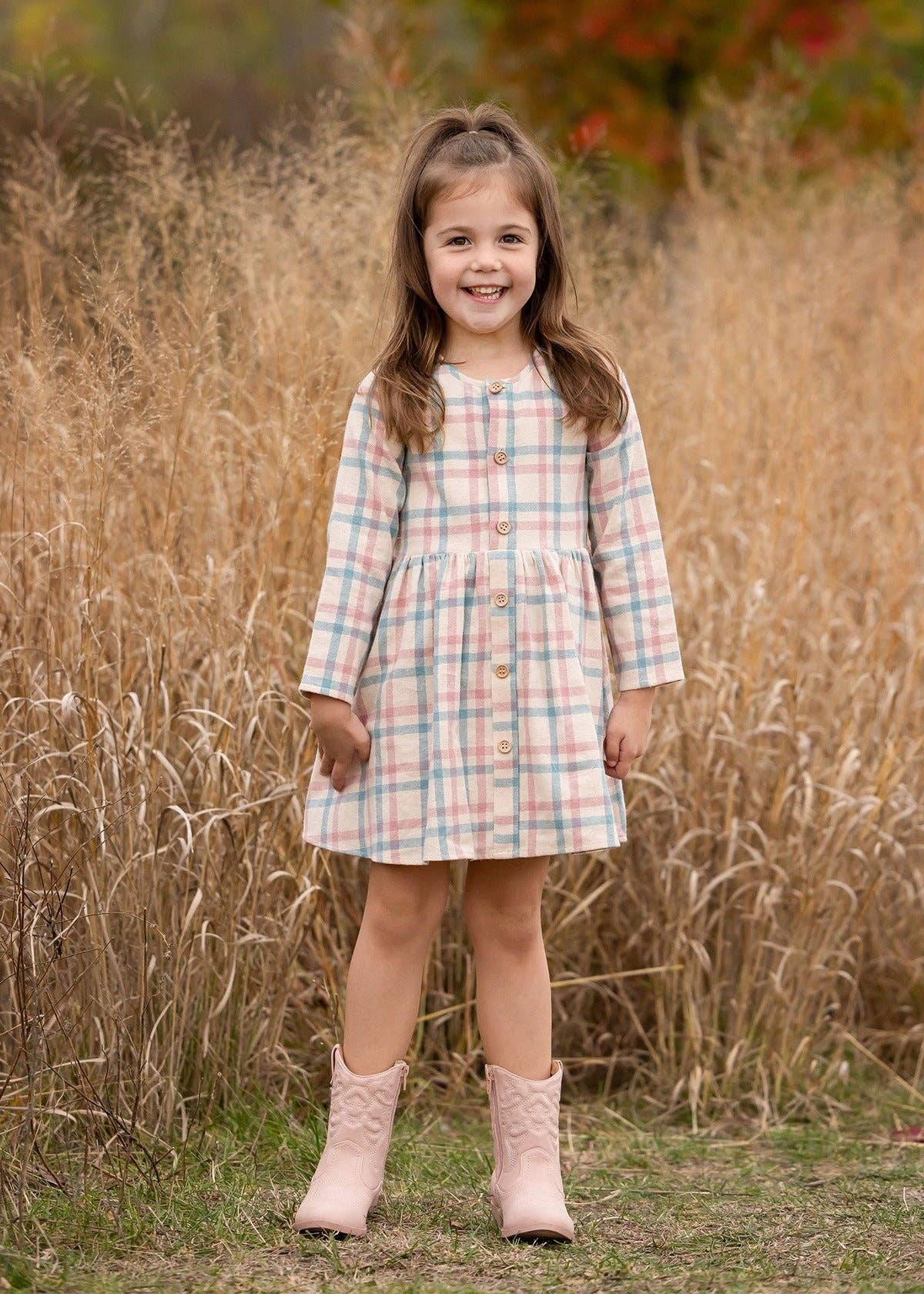 Phoebe Dress-Blue,button down,Children & Tween,Children & Tweens,dress,dresses,Infant to 6,little girls dresses,Long Sleeve,mabel + honey,Pink,plaid-2T-[option4]-[option5]-[option6]-Bella Bliss Boutique in Texas