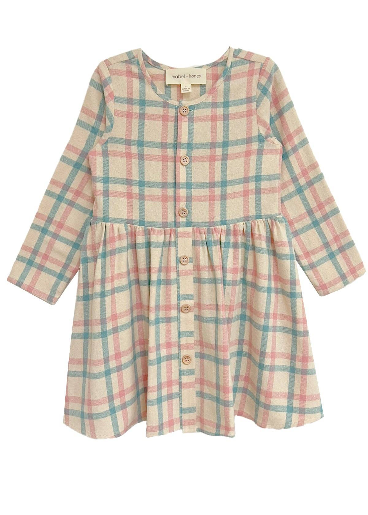 Phoebe Dress-Blue,button down,Children & Tween,Children & Tweens,dress,dresses,Infant to 6,little girls dresses,Long Sleeve,mabel + honey,Pink,plaid-[option4]-[option5]-[option6]-Bella Bliss Boutique in Texas