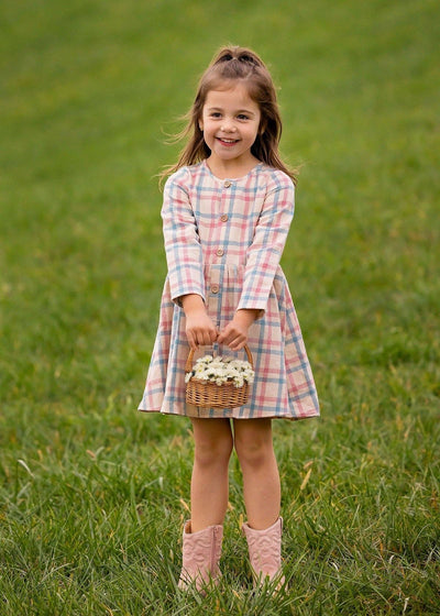 Phoebe Dress-Blue,button down,Children & Tween,Children & Tweens,dress,dresses,Infant to 6,little girls dresses,Long Sleeve,mabel + honey,Pink,plaid-[option4]-[option5]-[option6]-Bella Bliss Boutique in Texas