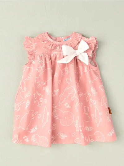 Pink Animal Print Dress-Animal Print, Children & Tweens, children's, clothing, dress, dresses, Infant to 6, Pink, White Bow Detail-6M-[option4]-[option5]-[option6]-Bella Bliss Boutique in Texas