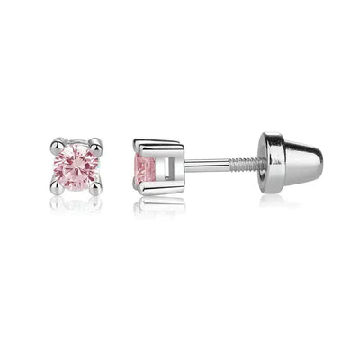 Pink CZ Stud Earrings-Children & Tweens, children's, Earring, Earrings, Infant to 6, Jewelry, Pink CZ, Post Earrings, Screwback Earrings, Sterling Silver, Tweens 7-14-[option4]-[option5]-[option6]-Bella Bliss Boutique in Texas