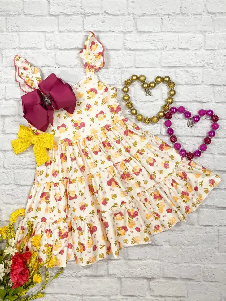 Pink & Marigold Floral Twirl Dress-Children & Tweens, children's, clothing, dress, dresses, Flower, Flower Print, Flowers, Infant to 6, Sale, Twirl Dress-0/3M-[option4]-[option5]-[option6]-Bella Bliss Boutique in Texas