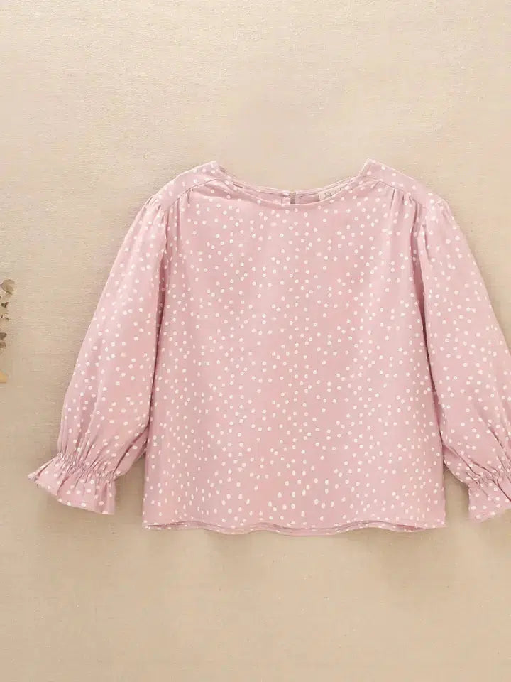 Pink Polka Dot Top-Children & Tweens,clothing,Long Sleeve,Pink,polka dot,Polka Dots,Rose,Top,Tops,Tween 7-14,Tweens 7-14,White Polka Dots-[option4]-[option5]-[option6]-Bella Bliss Boutique in Texas