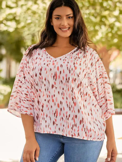 Pink Printed Dolman Sleeve Top-3/4 Sleeve, 3/4 sleeves, clothing, Curvy, Dolman, Dolman Sleeve, Dolman Sleeves, Top, Tops-[option4]-[option5]-[option6]-Bella Bliss Boutique in Texas