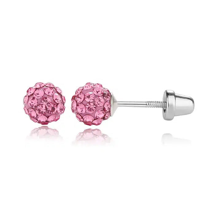 Pink Stardust Ball Screwback Earrings-Children & Tweens, children's, Crystal, Crystals, Earring, Earrings, Infant to 6, Jewelry, Pink, Post Earrings, Screwback Earrings, Stardust Pave, Stud EArrings, Tweens 7-14-[option4]-[option5]-[option6]-Bella Bliss Boutique in Texas