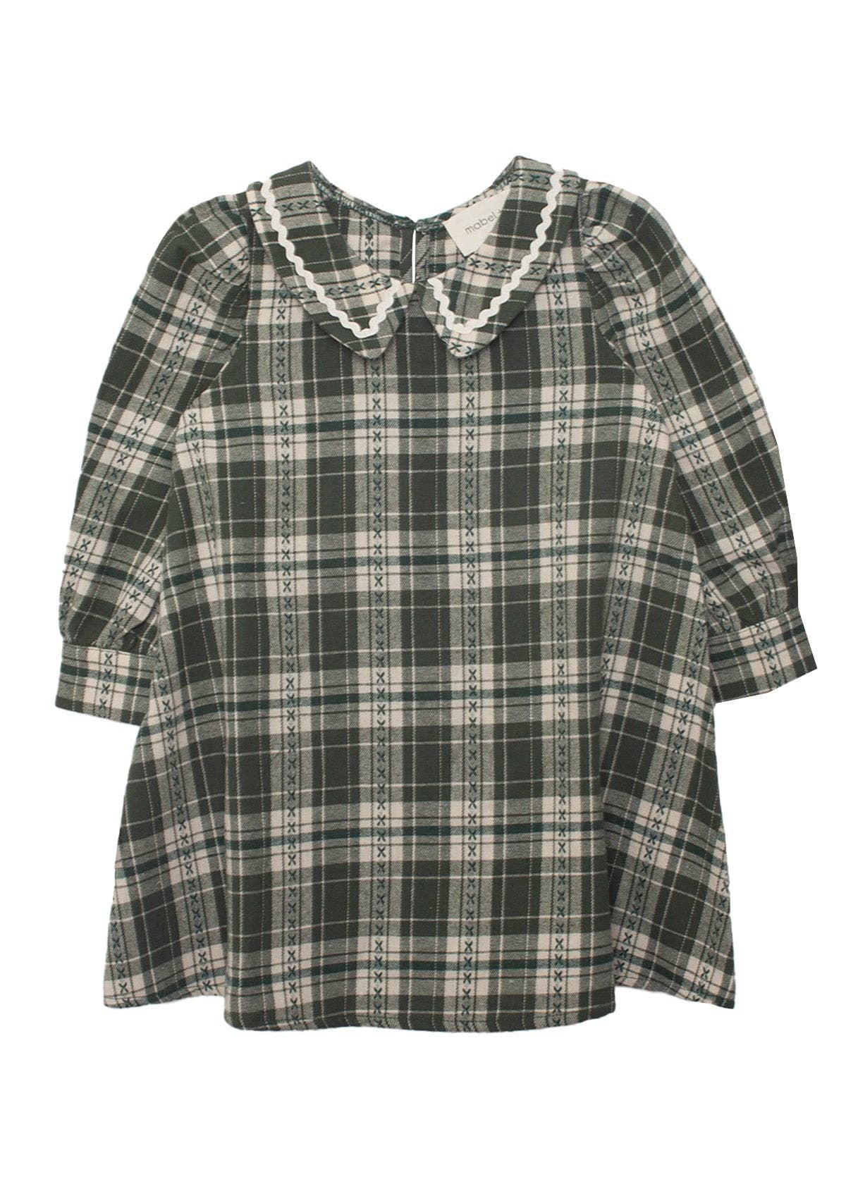 Plaid & Pine Dress-Children & Tween,Children & Tweens,children's,clothing,dress,dresses,green,Infant to 6,little girls dresses,Long Sleeve,mabel + honey,peter pan collar,plaid-[option4]-[option5]-[option6]-Bella Bliss Boutique in Texas