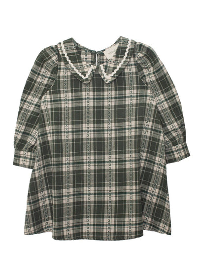 Plaid & Pine Dress-Children & Tween,Children & Tweens,children's,clothing,dress,dresses,green,Infant to 6,little girls dresses,Long Sleeve,mabel + honey,peter pan collar,plaid-[option4]-[option5]-[option6]-Bella Bliss Boutique in Texas