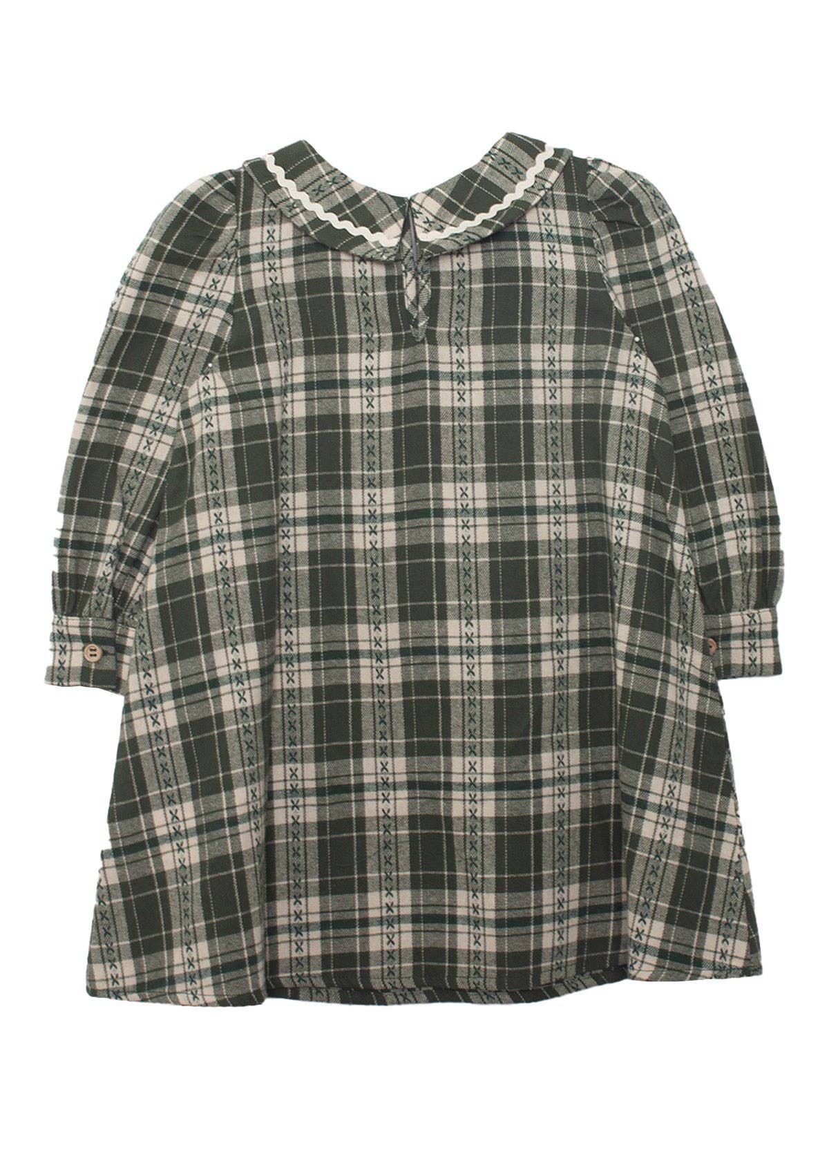 Plaid & Pine Dress-Children & Tween,Children & Tweens,children's,clothing,dress,dresses,green,Infant to 6,little girls dresses,Long Sleeve,mabel + honey,peter pan collar,plaid-[option4]-[option5]-[option6]-Bella Bliss Boutique in Texas
