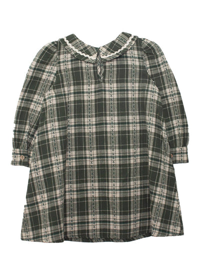 Plaid & Pine Dress-Children & Tween,Children & Tweens,children's,clothing,dress,dresses,green,Infant to 6,little girls dresses,Long Sleeve,mabel + honey,peter pan collar,plaid-[option4]-[option5]-[option6]-Bella Bliss Boutique in Texas