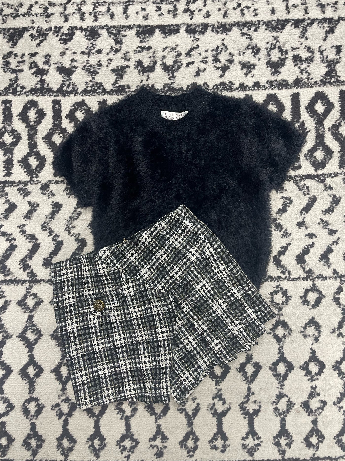 Plaid Tweed Skort-Black, Black & White Mixed Plaid, Black & White Plaid, Bottoms, Children & Tweens, clothing, plaid, Skort, Tween 7-14, Tweens 7-14-7-[option4]-[option5]-[option6]-Bella Bliss Boutique in Texas