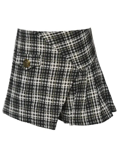 Plaid Tweed Skort-Black, Black & White Mixed Plaid, Black & White Plaid, Bottoms, Children & Tweens, clothing, plaid, Skort, Tween 7-14, Tweens 7-14-[option4]-[option5]-[option6]-Bella Bliss Boutique in Texas