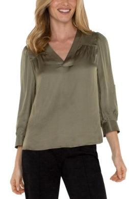 Pleated Neck Woven Top-clothing, Pleated Neck, Spanish Olive, Top, Tops, Women, women's, Woven-[option4]-[option5]-[option6]-Bella Bliss Boutique in Texas