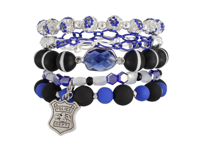 Police Department Bracelet Set-Black, Blue, Bracelet, Bracelets, Jewelry, Silver, Stack Bracelet, Stretch Bracelet-[option4]-[option5]-[option6]-Bella Bliss Boutique in Texas