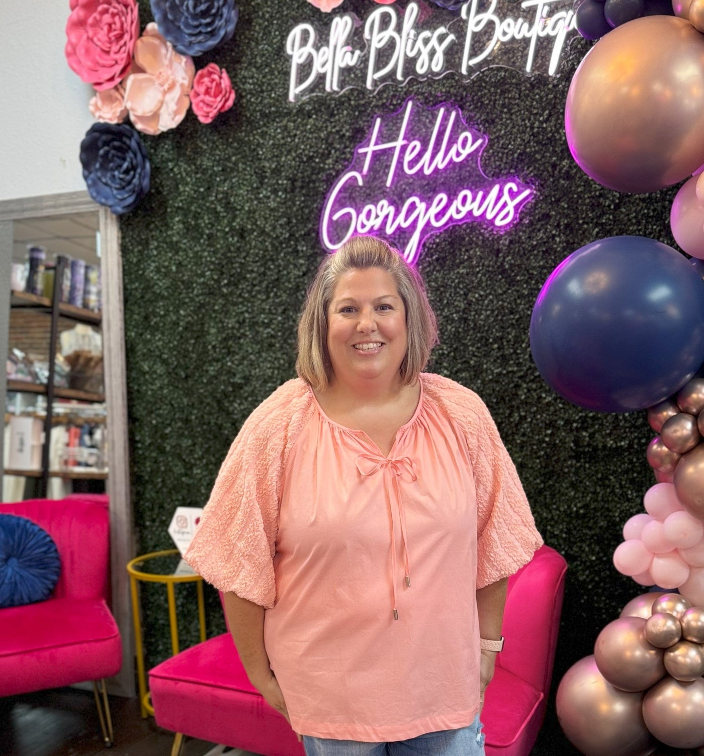 Poplin Bubble Sleeve Top-Bubble Sleeve,clothing,Curvy,Poplin,Sale,Salmon,Top,Tops-[option4]-[option5]-[option6]-Bella Bliss Boutique in Texas