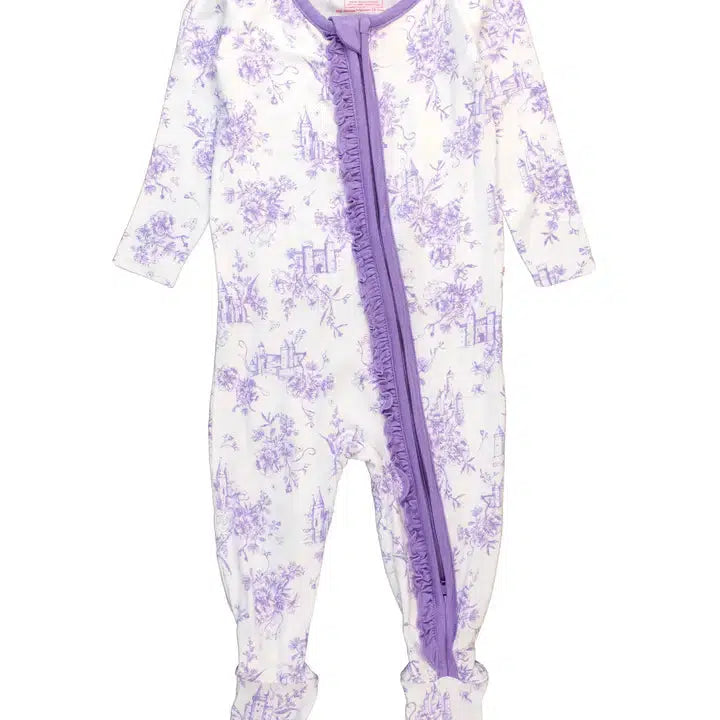 Princess Castle Bamboo Footed Pajama-Bamboo, Children & Tweens, clothing, Footed, Infant to 6, Onsie, Outfit, Pajamas, Princess Castle, purple, Ruffle Detail-0/3M-[option4]-[option5]-[option6]-Bella Bliss Boutique in Texas