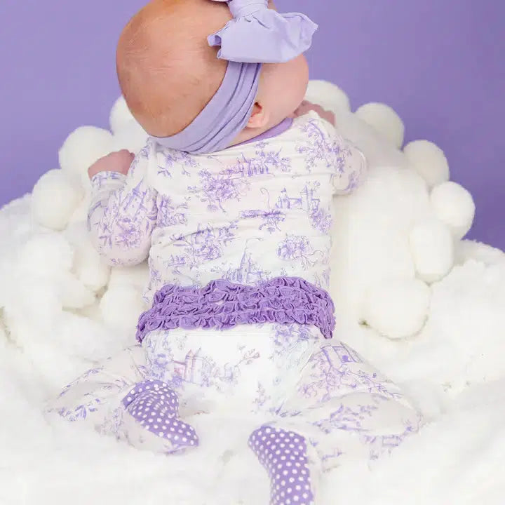 Princess Castle Bamboo Footed Pajama-Bamboo, Children & Tweens, clothing, Footed, Infant to 6, Onsie, Outfit, Pajamas, Princess Castle, purple, Ruffle Detail-[option4]-[option5]-[option6]-Bella Bliss Boutique in Texas