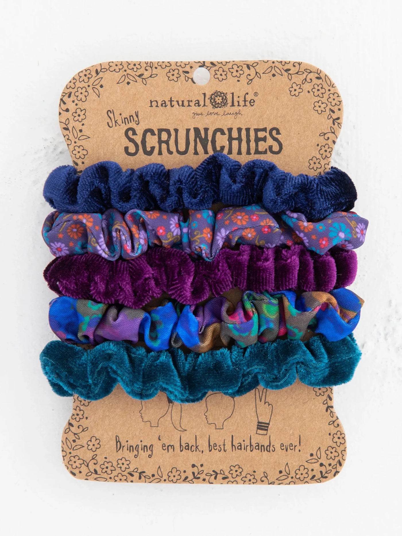 Print & Velvet Scrunchies-Accessories, Dark Blue, Hair Accessories, Ponytail Holders, Print, Scrunchies, Velvet-[option4]-[option5]-[option6]-Bella Bliss Boutique in Texas