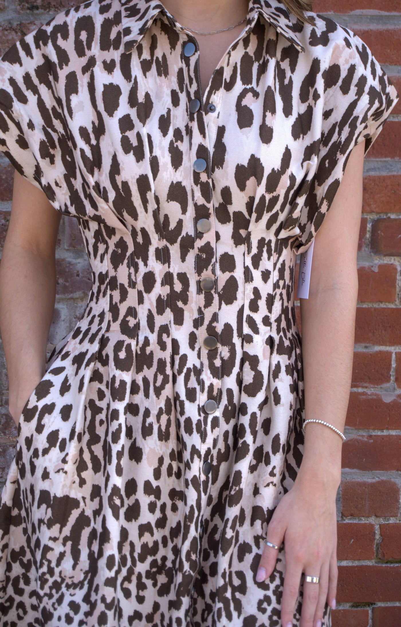 Printed Woven Midi Dress-Animal Print,button down,clothing,Collared,dresses,Fitted Bodice,Flying Tomato,Midi Dress,women's-[option4]-[option5]-[option6]-Bella Bliss Boutique in Texas