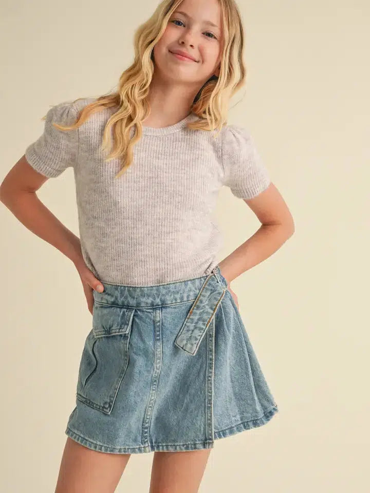 Puff Sleeve Cropped Sweater-Children & Tweens,clothing,Cropped,Puff Sleeve,Short Sleeve,Sweater,Sweaters,Top,Tops,Tween 7-14,Tweens 7-14-[option4]-[option5]-[option6]-Bella Bliss Boutique in Texas