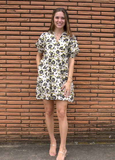 Puff Sleeve Flower Print Mini Dress-clothing,Cream,dress,dresses,Flower Print,Mini Dress,Puff Sleeve,Women,women's,XS-XS-[option4]-[option5]-[option6]-Bella Bliss Boutique in Texas
