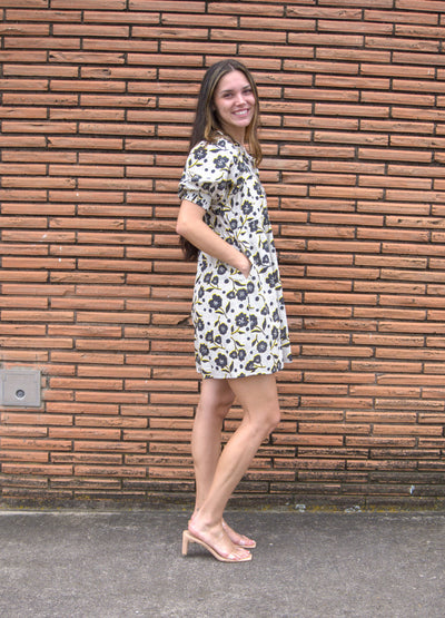 Puff Sleeve Flower Print Mini Dress-clothing,Cream,dress,dresses,Flower Print,Mini Dress,Puff Sleeve,Women,women's,XS-[option4]-[option5]-[option6]-Bella Bliss Boutique in Texas
