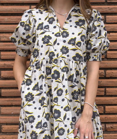 Puff Sleeve Flower Print Mini Dress-clothing,Cream,dress,dresses,Flower Print,Mini Dress,Puff Sleeve,Women,women's,XS-[option4]-[option5]-[option6]-Bella Bliss Boutique in Texas