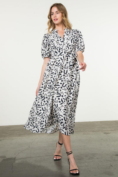 Puff Sleeve Print Maxi Dress-Black & White, clothing, dress, dresses, Maxi Dress, Puff Sleeve, Women, women's-[option4]-[option5]-[option6]-Bella Bliss Boutique in Texas