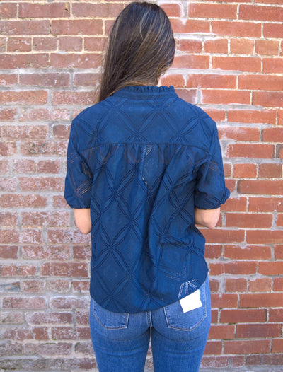 Puff Sleeve Split Neck Lace Top-blouse,blouses,Cami,Camisole,clothing,Lace Detail,Lovestitch,Puff Sleeve,Ruffle Trim,Split Neckline,Split V-Neck,Top,Tops,V-Neck,Women,women's-[option4]-[option5]-[option6]-Bella Bliss Boutique in Texas