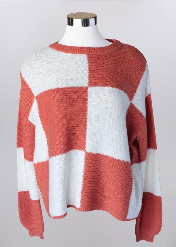 Pumpkin Color Block Sweater-clothing, Color Block, Colorblock, Pumpkin, Sweater, Sweaters, Top, Tops, White, Women, women's-[option4]-[option5]-[option6]-Bella Bliss Boutique in Texas