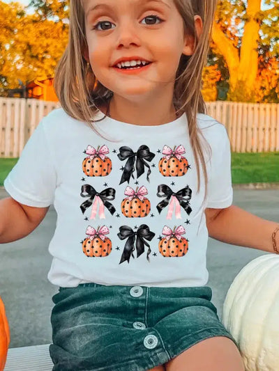 Pumpkin & Coquette Bow Tee-Bodysuit,Children & Tweens,children's,clothing,Coquette Bow,Coquette Bows,Fall,Halloween,Infant to 6,Pumpkin,Pumpkins,Sale,T-Shirt,Top,Tops,Tween 7-14,Tweens 7-14,White-6M-[option4]-[option5]-[option6]-Bella Bliss Boutique in Texas