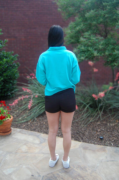 Quarter Zip Kangaroo Pocket Top-Aqua,clothing,Curvy,Kangaroo Pocket,Quarter Zip,Top,Tops,Women,women's-[option4]-[option5]-[option6]-Bella Bliss Boutique in Texas