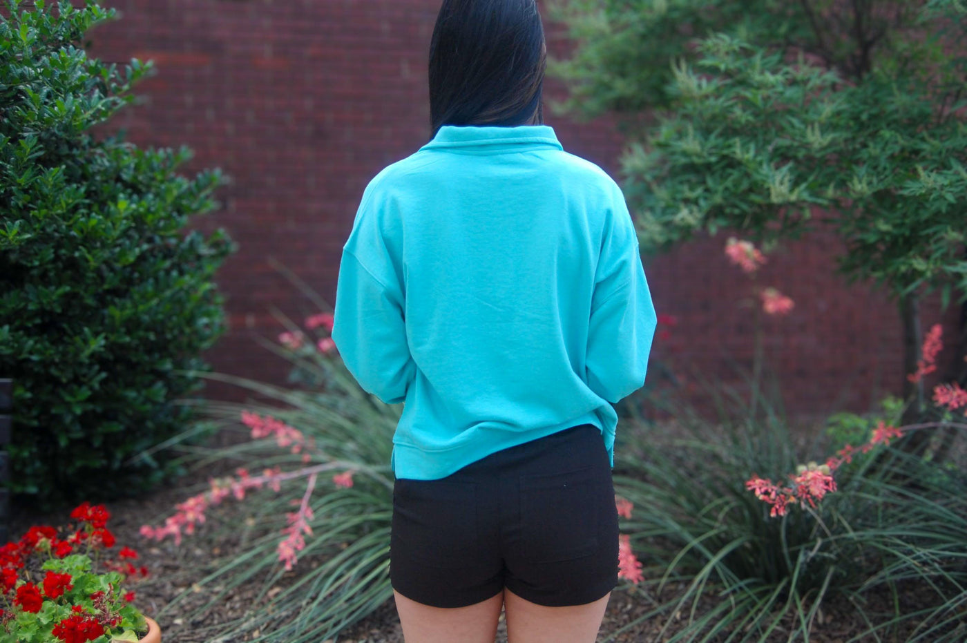 Quarter Zip Kangaroo Pocket Top-Aqua,clothing,Curvy,Kangaroo Pocket,Quarter Zip,Top,Tops,Women,women's-[option4]-[option5]-[option6]-Bella Bliss Boutique in Texas