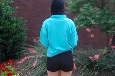 Quarter Zip Kangaroo Pocket Top-Aqua,clothing,Curvy,Kangaroo Pocket,Quarter Zip,Top,Tops,Women,women's-[option4]-[option5]-[option6]-Bella Bliss Boutique in Texas